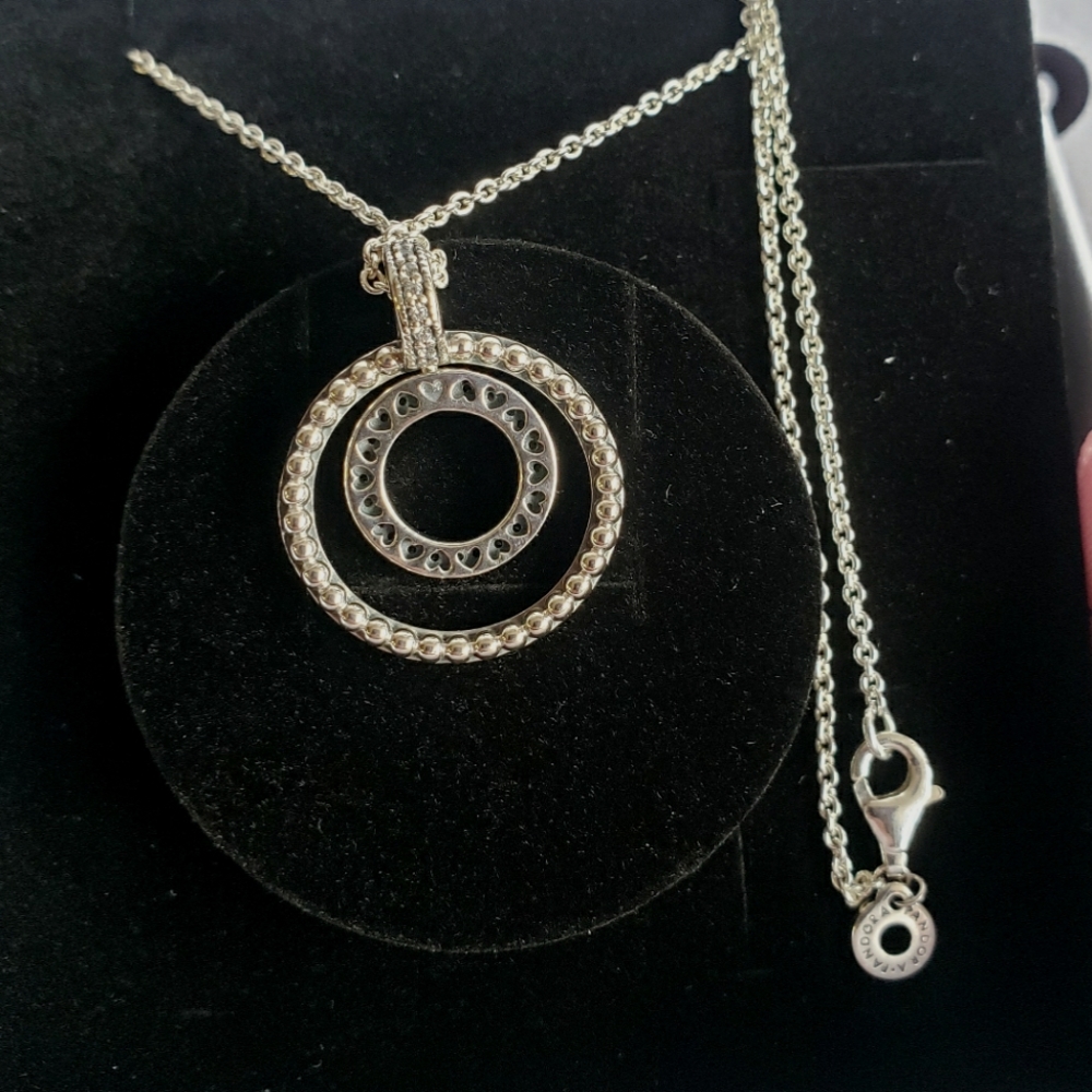 NEW Pandora signature necklace S925 silver circle pendant Pave/beads gift pkging - Picture 4 of 5
